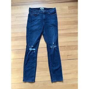 PAIGE Hoxton Crop Rollup Skinny Jeans - Dark Wash Distressed - 29 - EUC